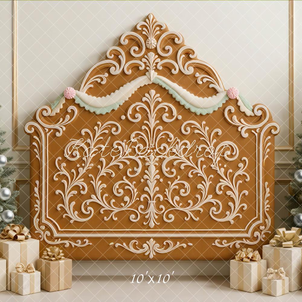 Kate Christmas Gingerbread Headboard Trees Gifts Backdrop Designed by Mini MakeBelieve