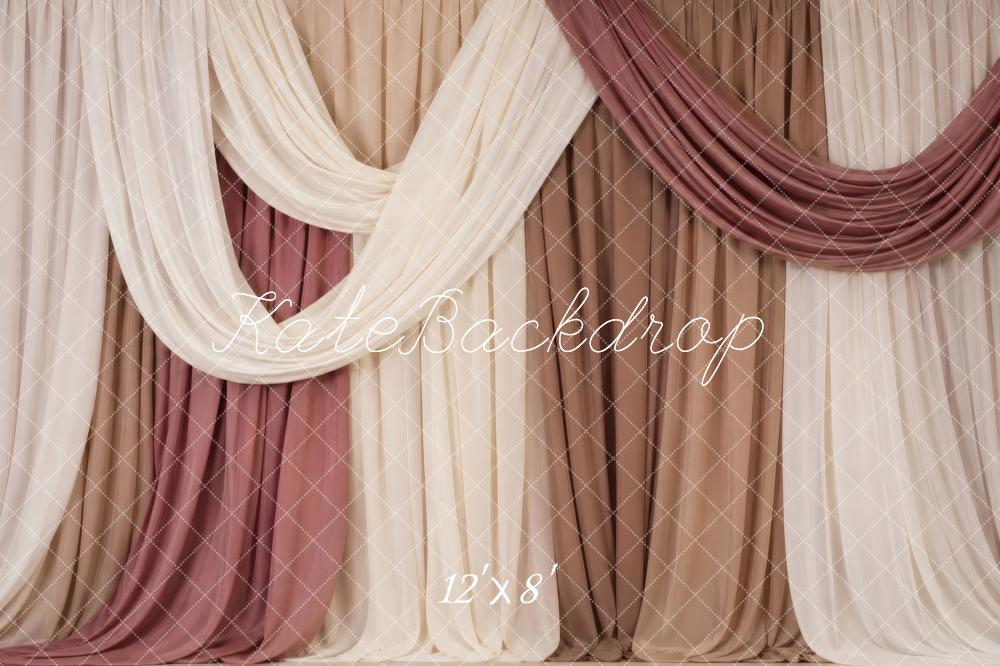 Kate Elegant Cream Brown Mauve Draped Fabric Printed Backdrop Designed by Vertigo Productions