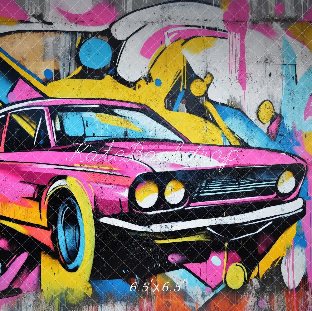 Vibrant Retro Graffiti Car Backdrop