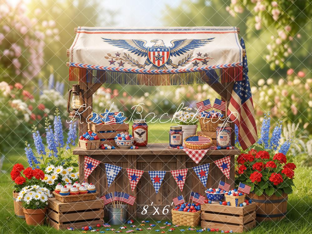 Kate 4th Of July Patriotic Stand American Flag Cupcakes Flowers Printed Backdrop Designed by Emetselch
