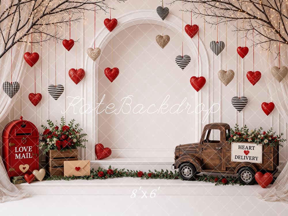 Kate Valentine's Day Vintage Truck Heart Delivery Mailbox Printed Backdrop Designed by Ashley Ward