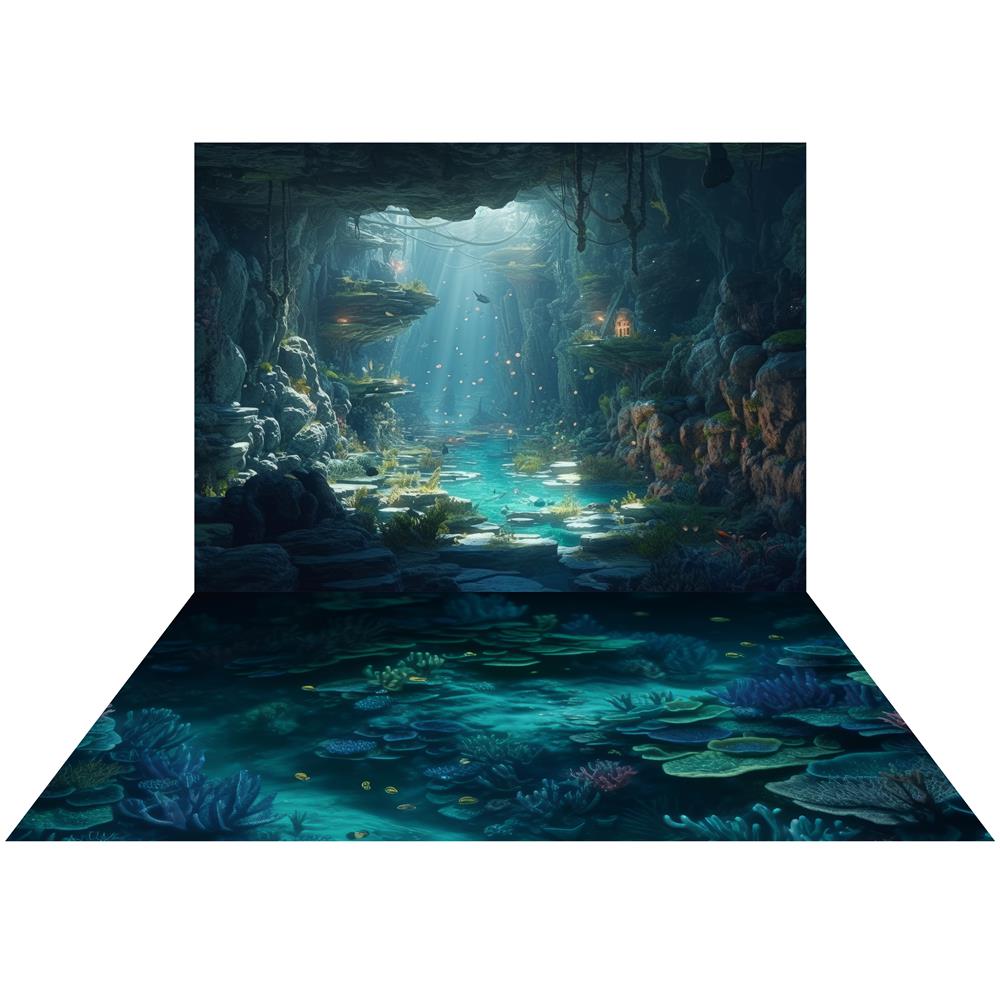Kate Summer Underwater Backdrop+Underwater Mermaid Cave Floor Backdrop