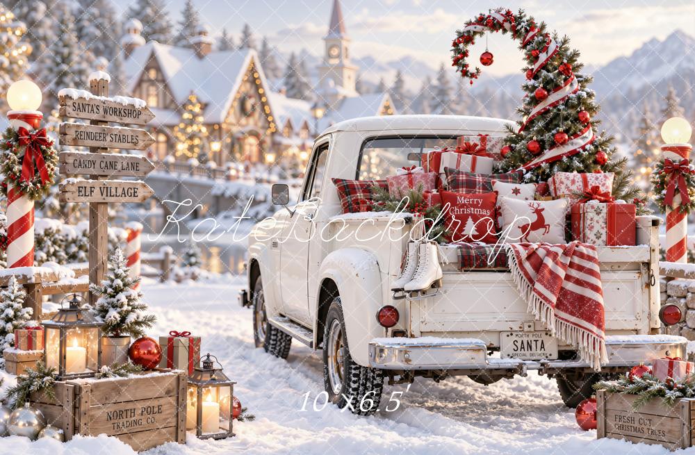 Kate Christmas Pickup Truck Christmas Tree Printed Backdrop Designed by Emetselch