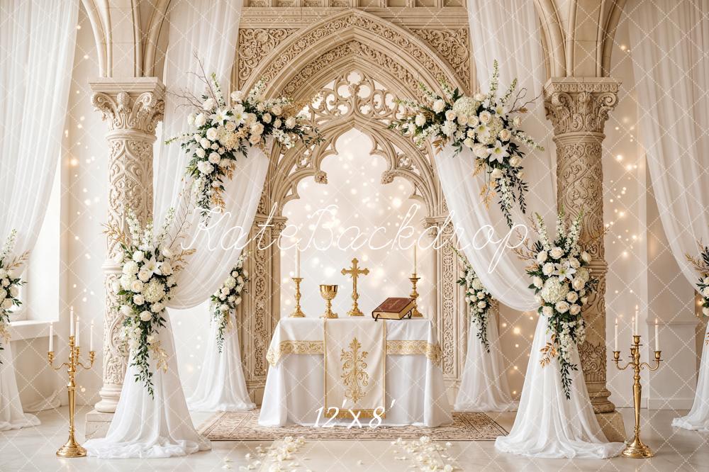 Kate Mother's Day Floral Arch Ornate Columns Altar Printed Backdrop Designed by Chain Photography