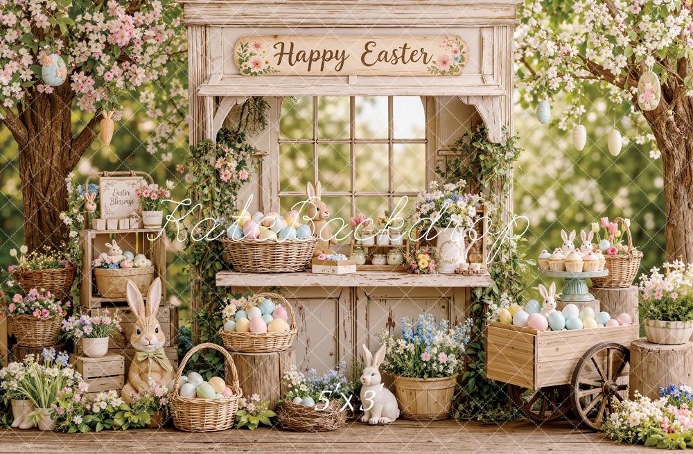 Kate Easter Bunny Flower Market Eggs Rustic Basket Printed Backdrop Designed by Emetselch