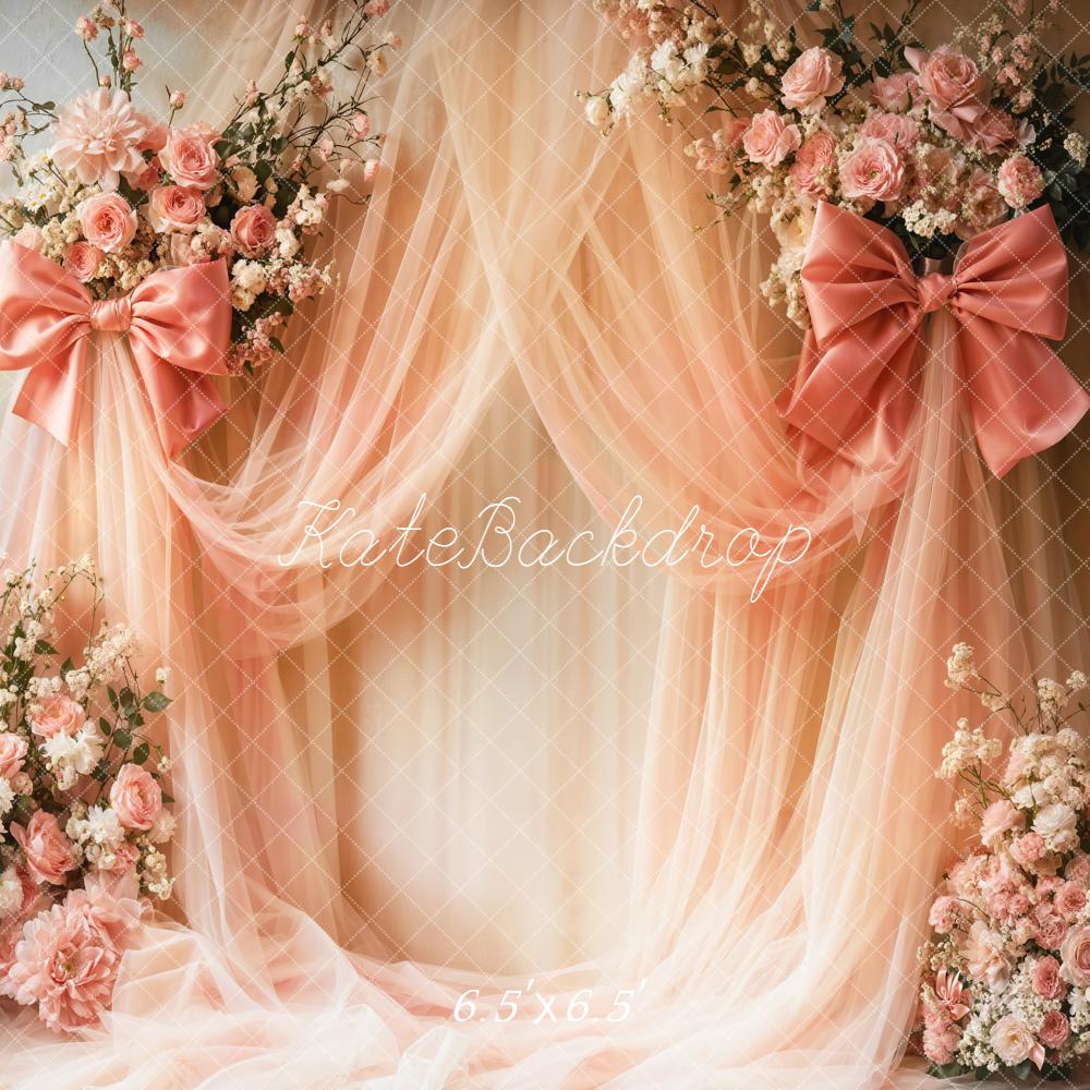 Kate Spring Romantic Pink Flower Arch Bows Drapes Backdrop Designed by Emetselch