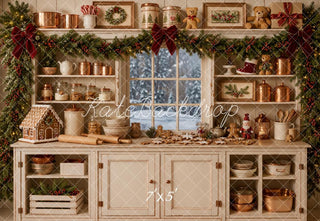 Kate Christmas White Kitchen Cabinet Garland Gingerbread Printed Backdrop Designed by Emetselch