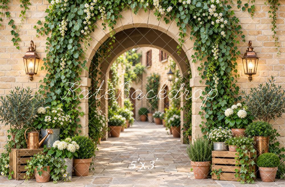 Kate Spring Arch Ivy Garden Flower European Courtyard Printed Backdrop Designed by Emetselch