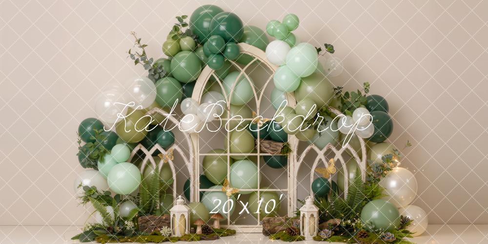 Kate Cake Smash Green Balloon Garden Arch Window Printed Backdrop Designed by Emetselch