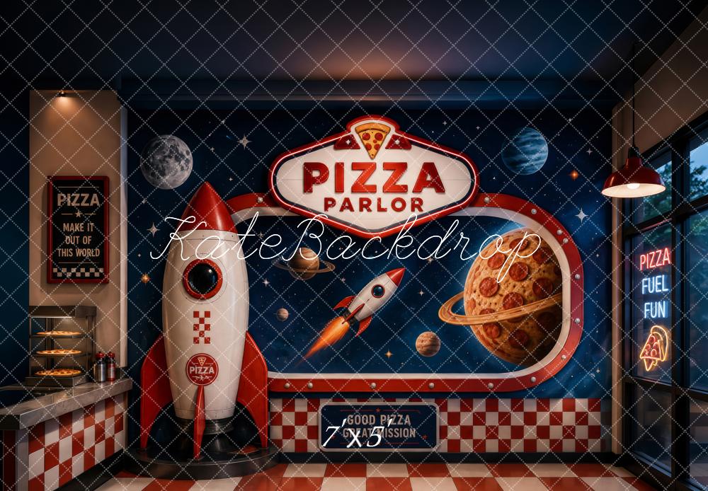 Kate Pizza Parlor Space Rocket Planets Printed Backdrop Designed by Megan Leigh Photography