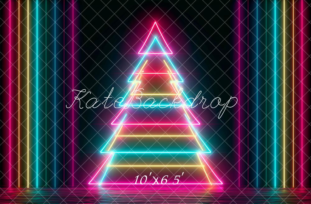 Kate Christmas Neon Tree Colorful Lines Printed Backdrop Designed by Angela Miller