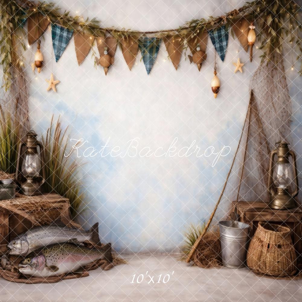 Kate Fishing Theme Fish Lanterns Rustic Crates Printed Backdrop Designed by Vertigo Productions