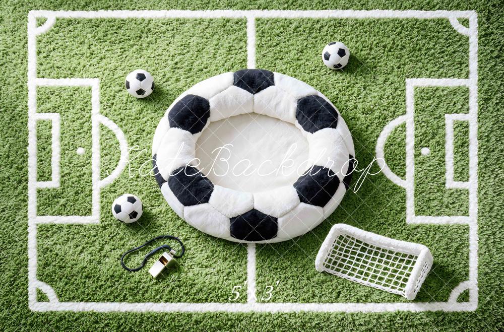 Kate Newborn Soccer Field Green Grass Soccer Ball Goal Printed Backdrop Designed by Mini MakeBelieve