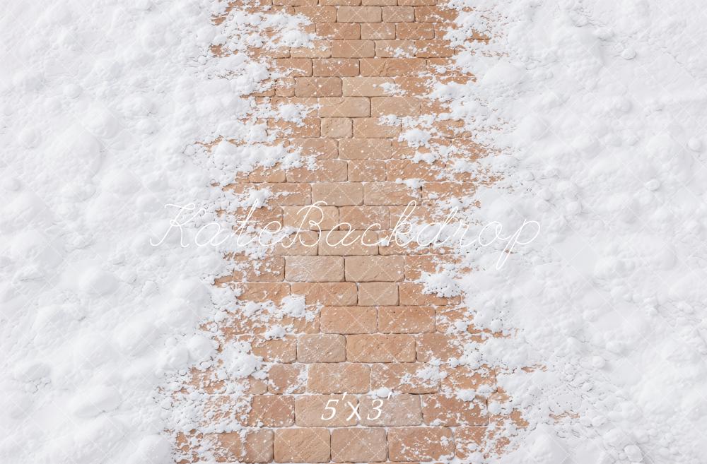 Kate Winter White Snowy Brick Floor Printed Backdrop Designed by Emetselch