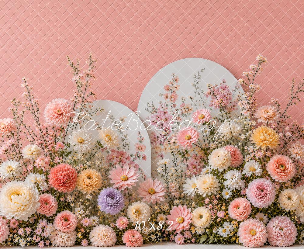 Kate Cake Smash Blush Pink Floral Arch Garden Printed Backdrop Designed by Shutter Swan Studios
