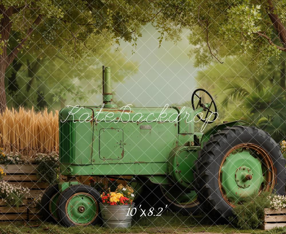 Kate Summer Tractor Wheat Crates Trees Printed Backdrop Designed by Emetselch