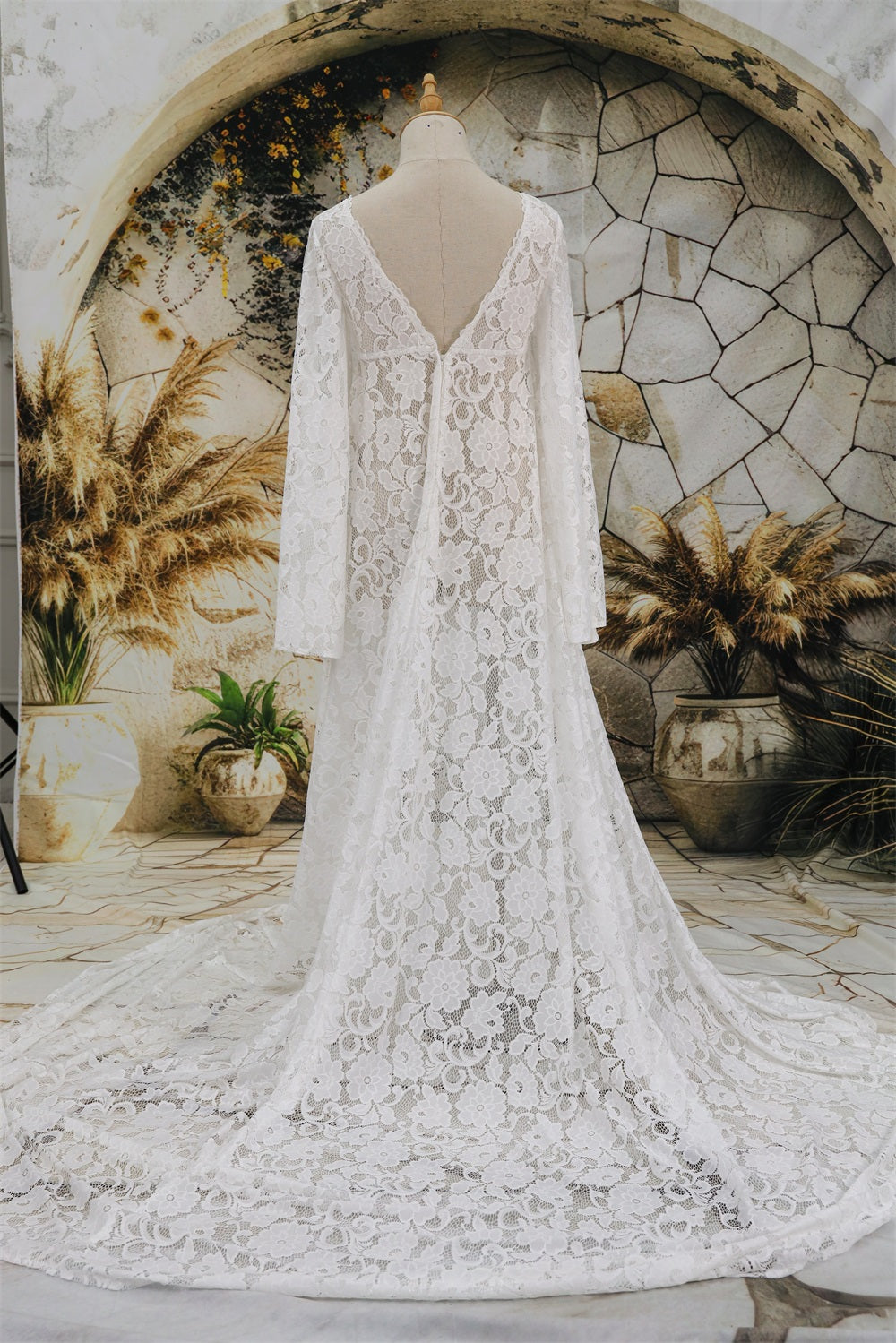 Witte Kant V-hals Split Sleepende Zwangerschaps Fotoshoot Jurk Designed by