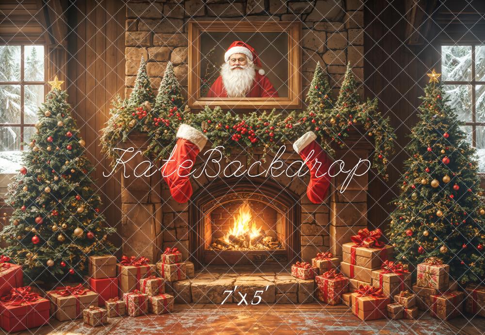 Kate Christmas Tree Brick Fireplace Santa Stockings Backdrop Designed by Emetselch