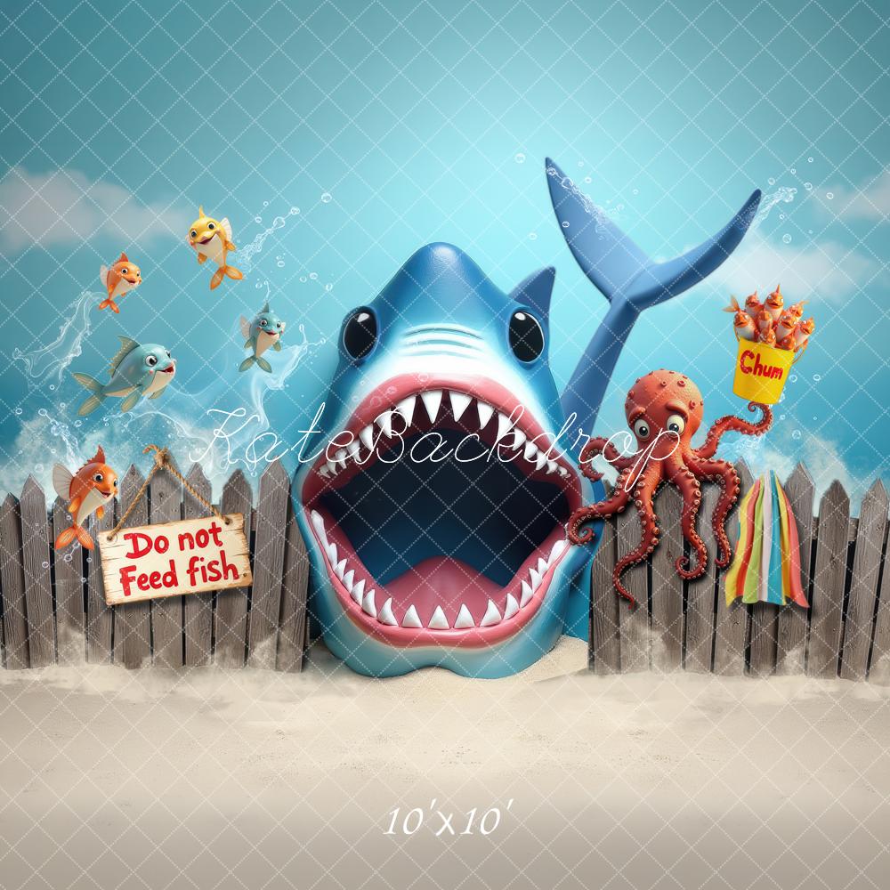 Kate Underwater Shark Ocean Cartoon Fish Octopus Kids Printed Backdrop Designed by Laura Bybee