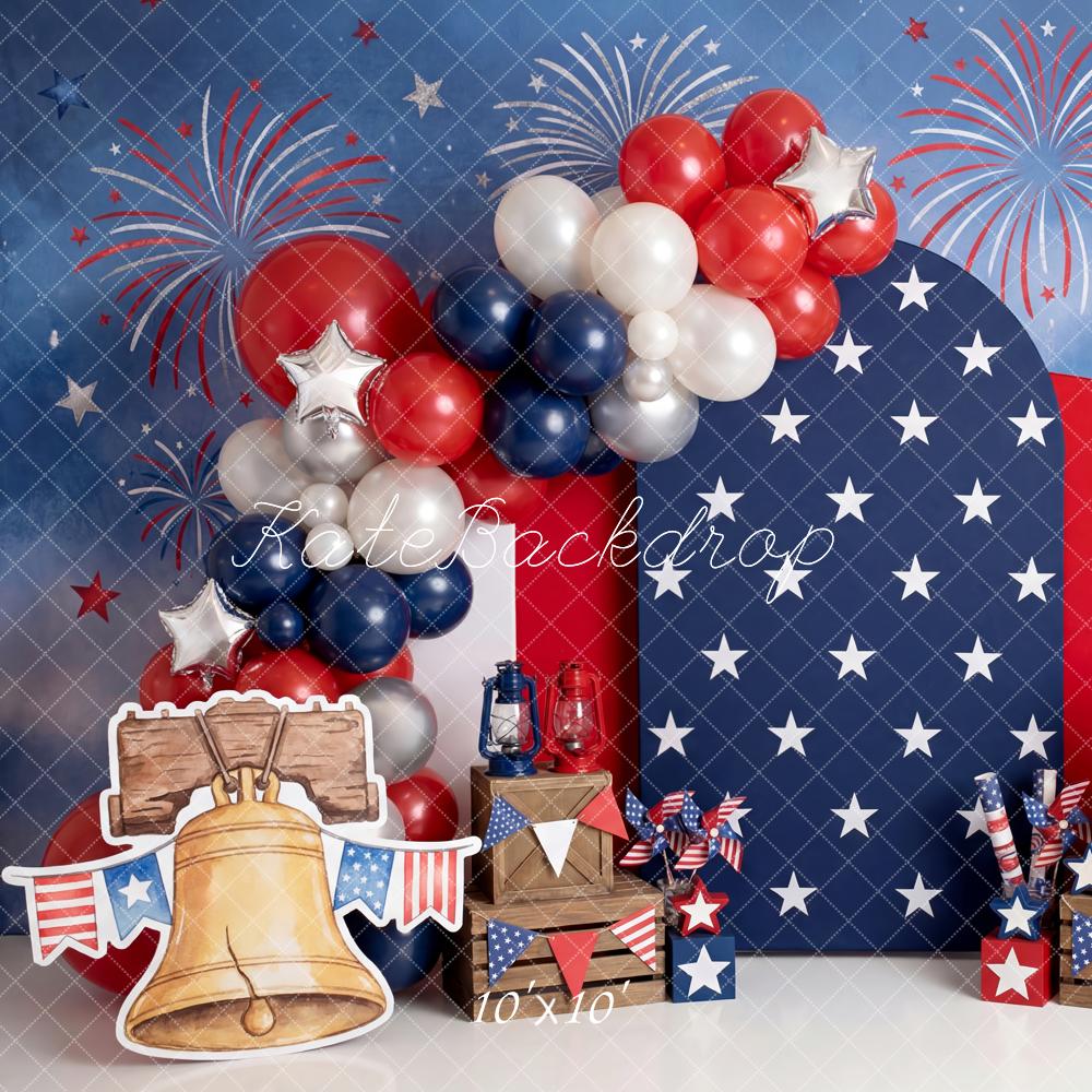 Kate Fourth Of July Fireworks Balloons Liberty Bell Rocket Stars Printed Backdrop Designed by Patty Roberts