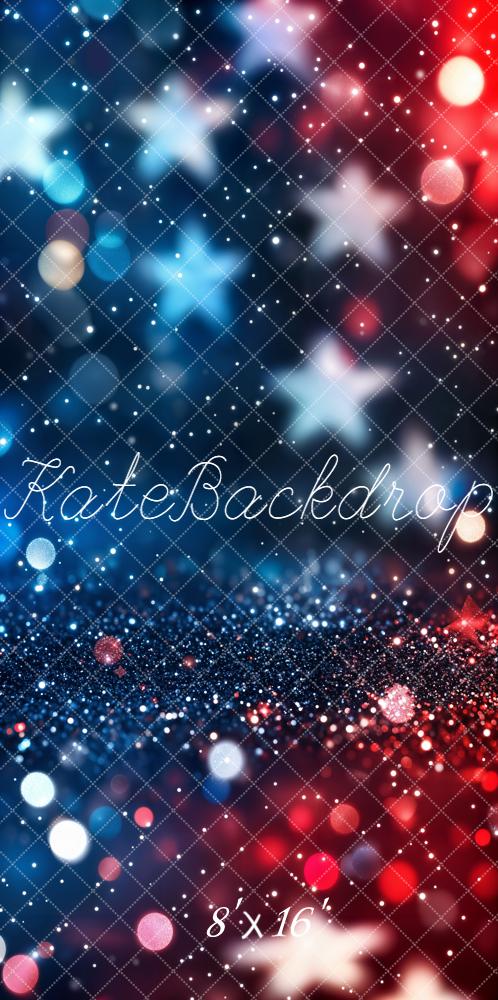 Kate Sweep 4th of July Red Blue Star Bokeh Glitter Printed Backdrop Designed by Chain Photography