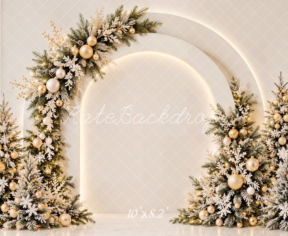 Kate Christmas Tree Arch Garland  Lights White Wall Printed Backdrop Designed by Emetselch