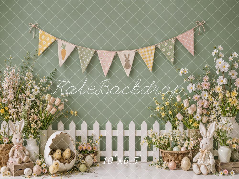 Kate Easter Cake Smash Floral Garden Bunny Eggs Chicks Buntings Printed Backdrop Designed by Emetselch