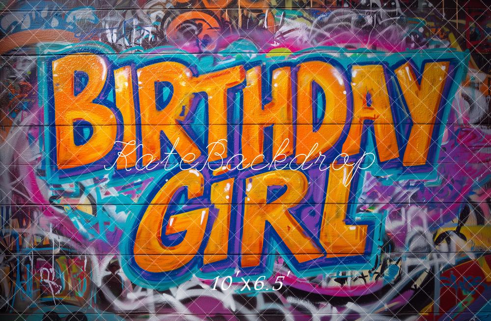 Kate Cake Smash Birthday Girl Graffiti Wall Printed Backdrop Designed by Angela Miller