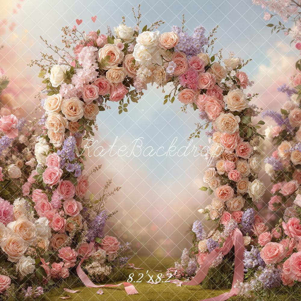 Kate Spring Flower Arch Pink White Purple Roses Outdoor Garden Backdrop Designed by Emetselch