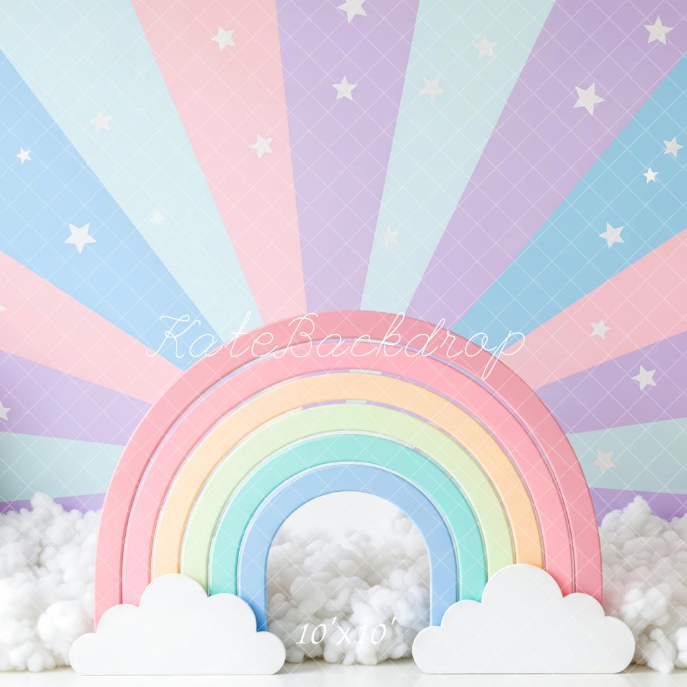 Kate Cake Smash Pastel Rainbow Clouds Balloons Starburst Backdrop Designed by Patty Roberts