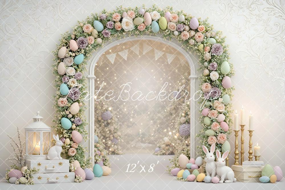 Kate Easter Bunny Flower Arch Pastel Eggs Backdrop Designed by Mini MakeBelieve