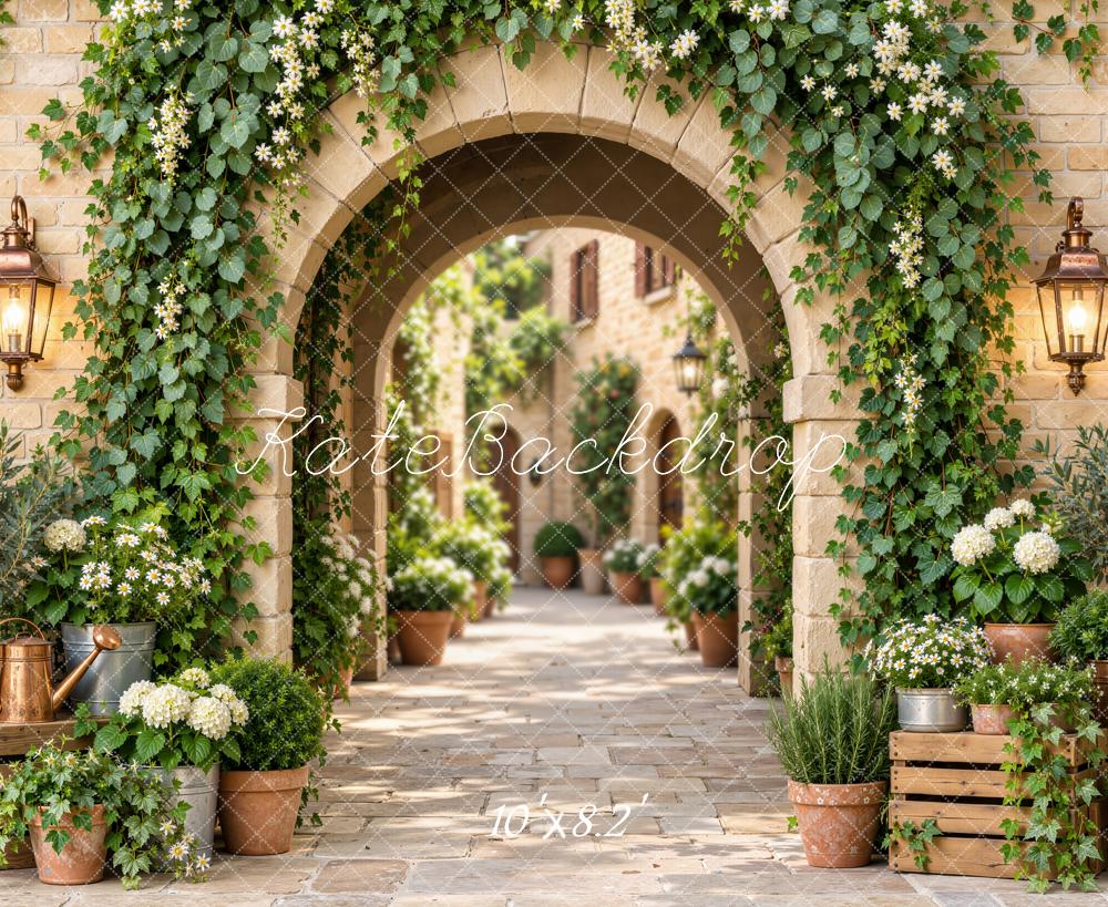 Kate Spring Arch Ivy Garden Flower European Courtyard Printed Backdrop Designed by Emetselch