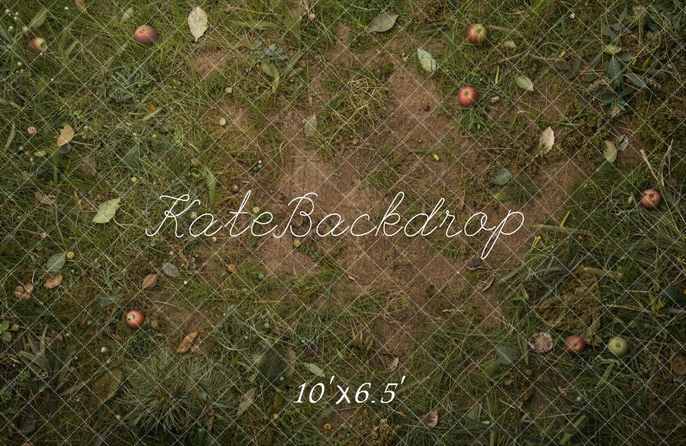 Kate Fall Fallen Apples On Grass And Dirt Floor Printed Backdrop Designed by Ashley Ward