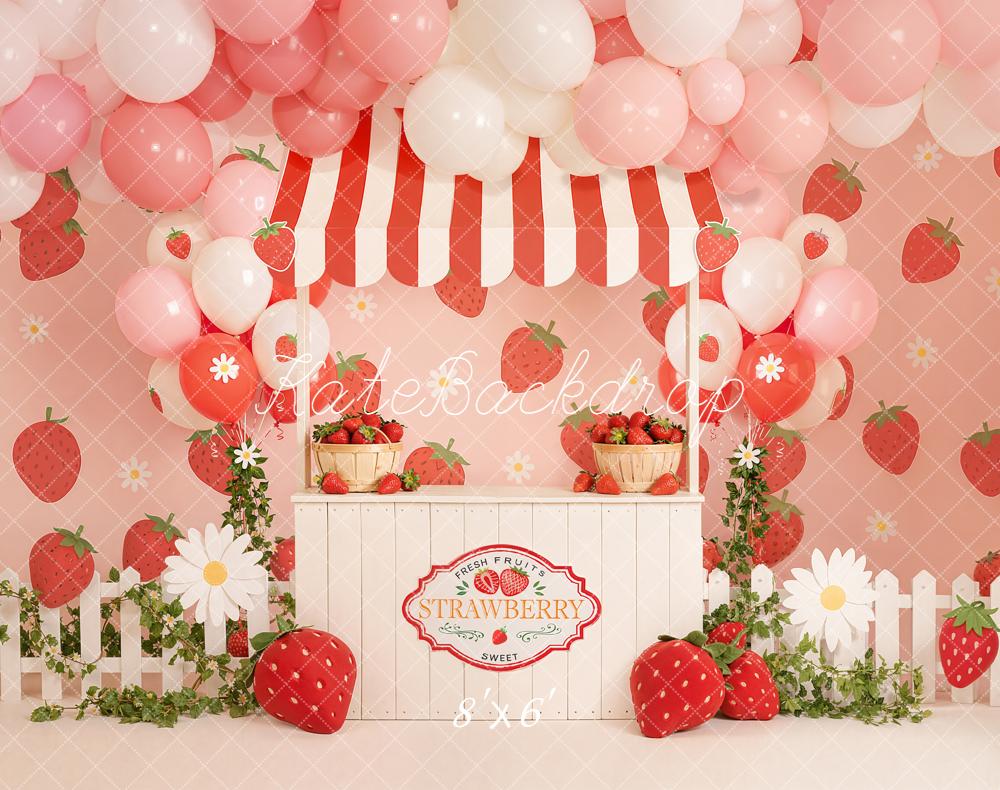 Kate Strawberry Stand Balloons Daisy Flowers Pink Backdrop Designed by Emetselch
