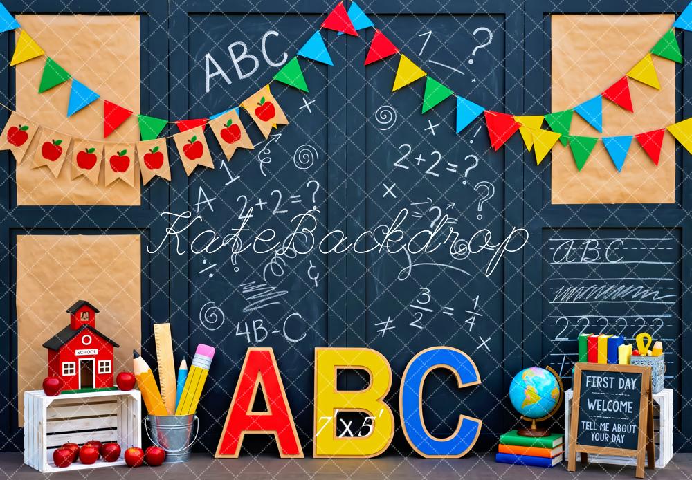 Kate Back To School Blue Chalkboard Bunting ABC Classroom Printed Backdrop Designed by Patty Roberts
