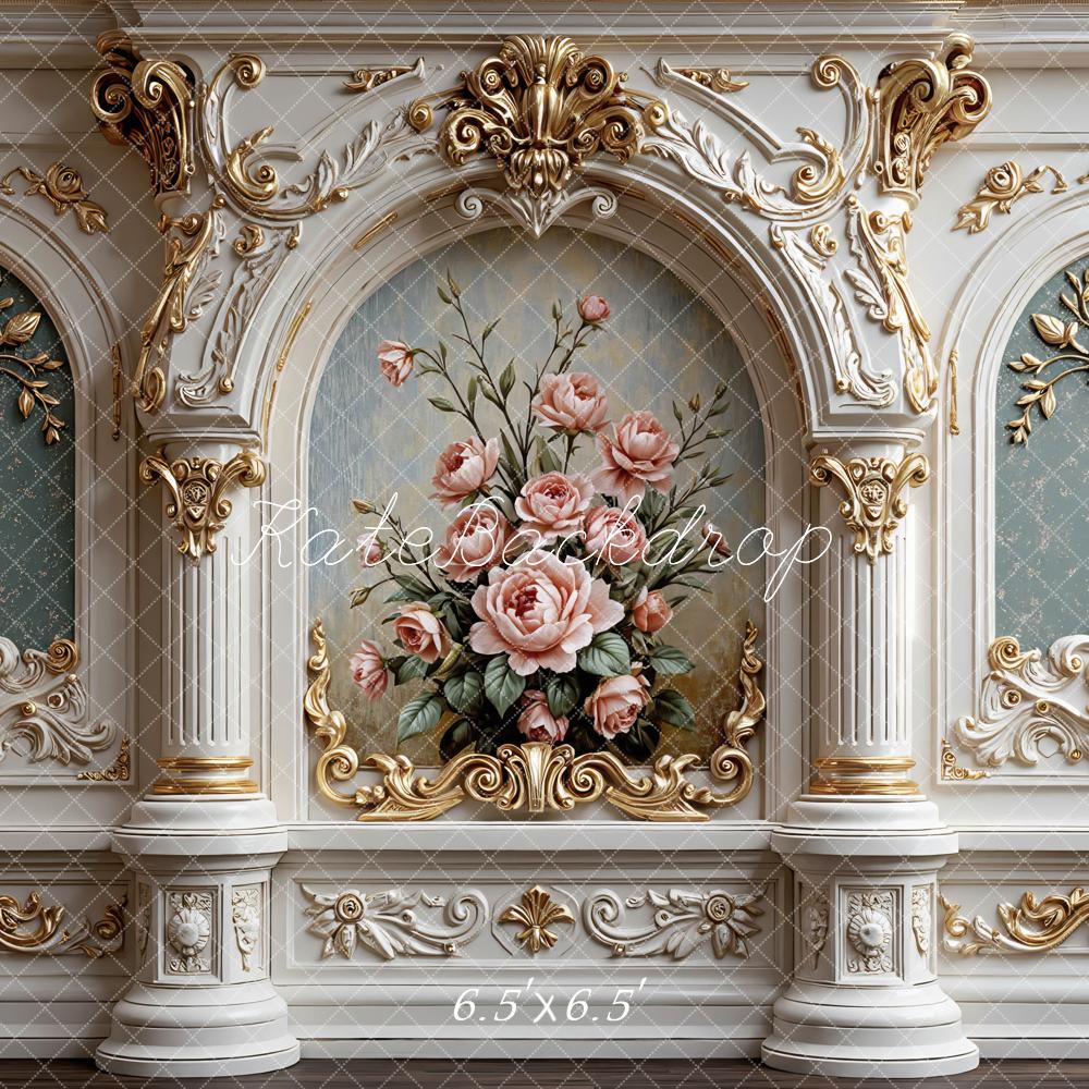 Kate Spring Vintage Baroque Ornate Columns Floral Wall Printed Backdrop Designed by Mini MakeBelieve
