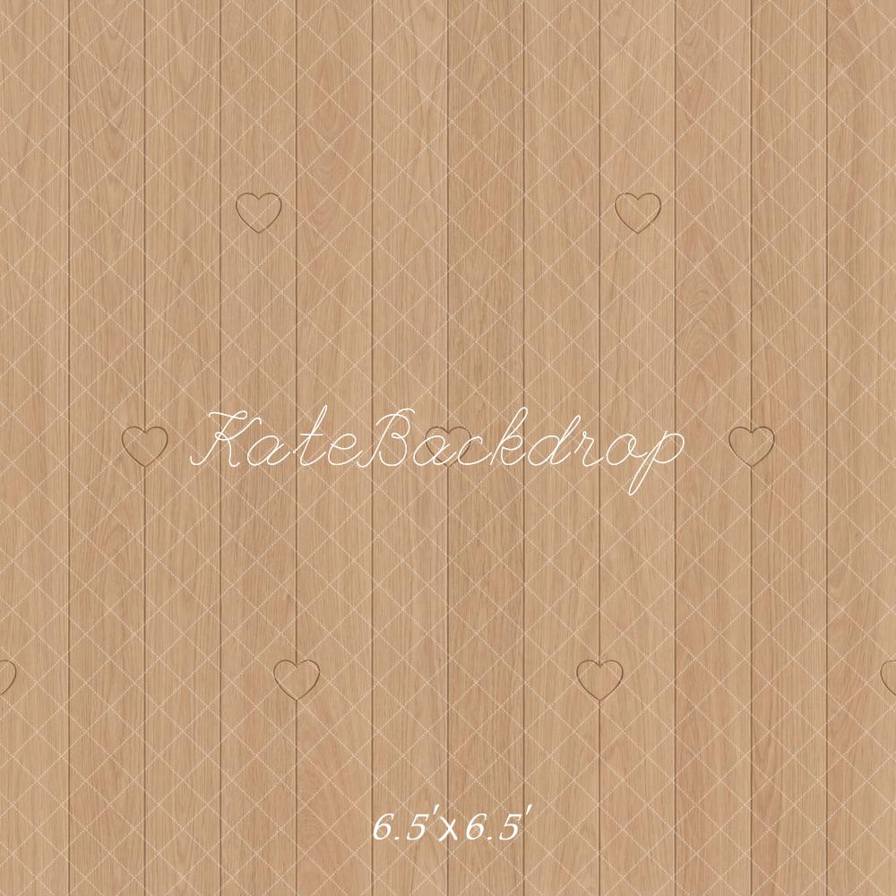 Kate Light Brown Wood Plank Heart Pattern Floor Backdrop Designed by Mini MakeBelieve