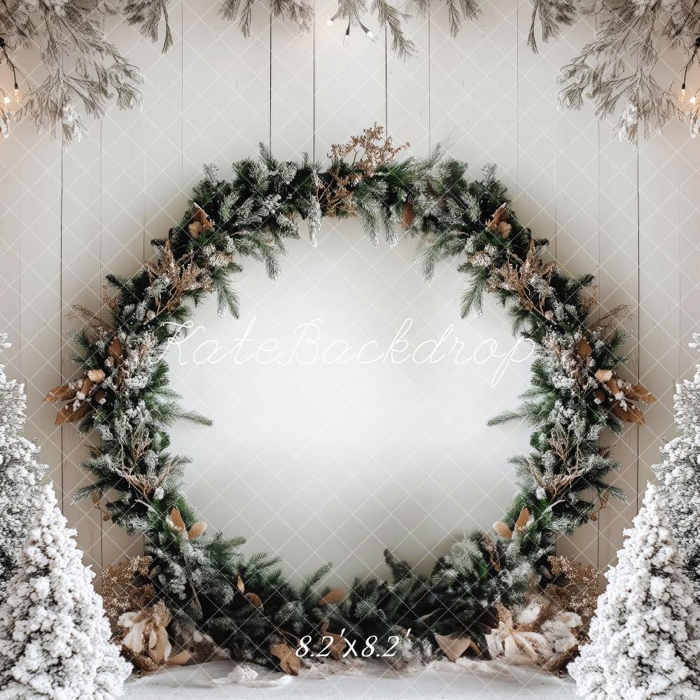 Kate Christmas Wreath Snowy Trees Backdrop Designed by Patty Roberts