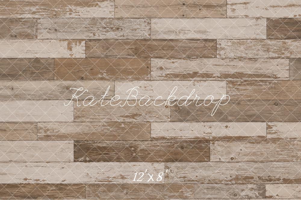 Kate Rustic Brown Weathered Wood Floor Printed Backdrop Designed by Emetselch