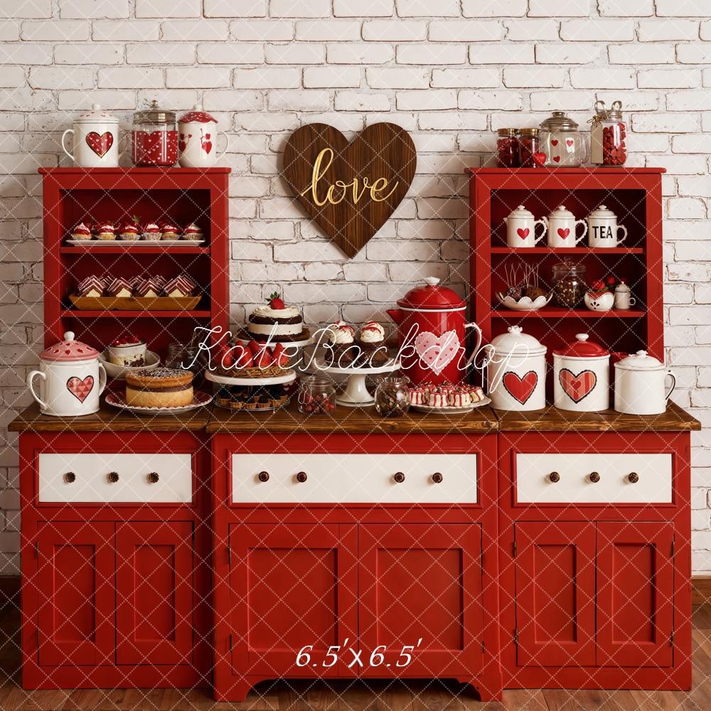 Kate Valentine's Day Red Kitchen Cabinet Dessert Cup Backdrop Designed by Emetselch