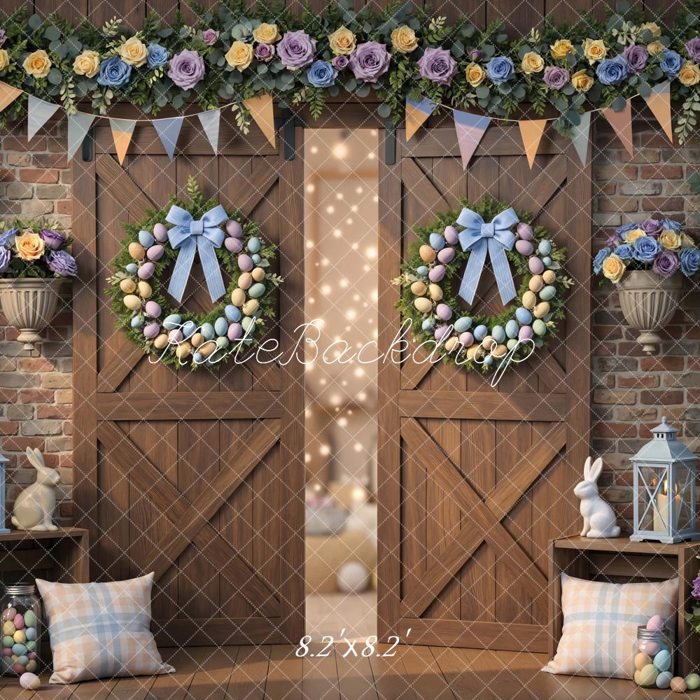 Kate Easter Bunny Pastel Flower Arch Barn Door Backdrop Designed by Mini MakeBelieve