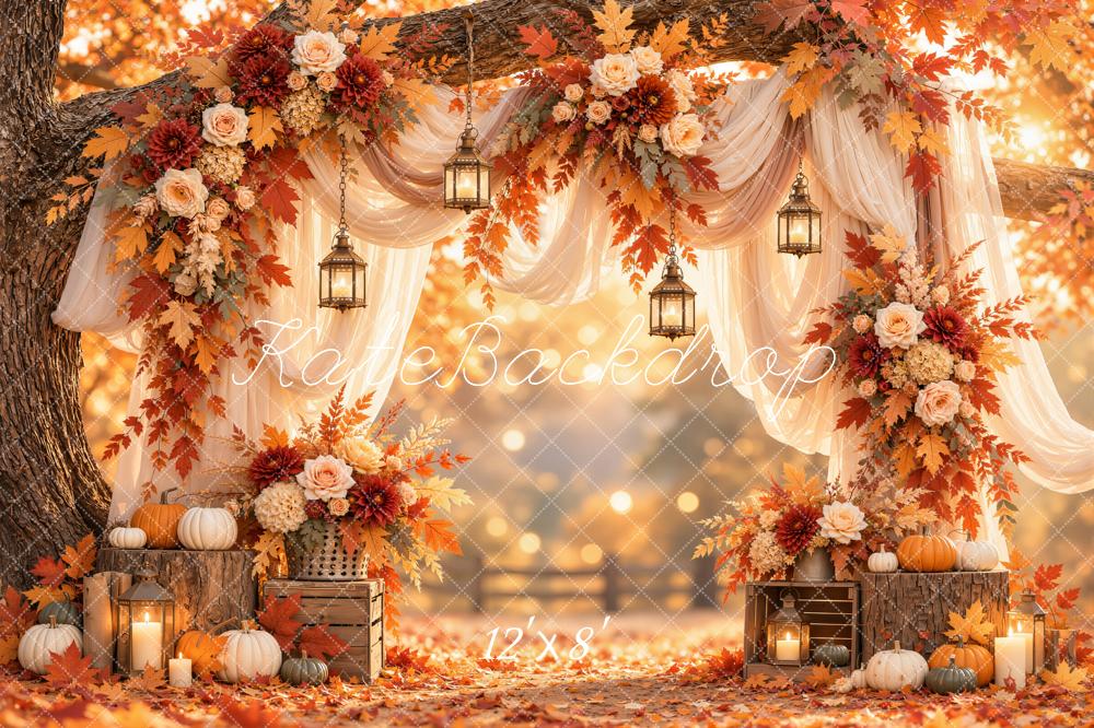 Kate Fall Flower Branch Arch Drapes Lanterns Printed Backdrop Designed by Emetselch