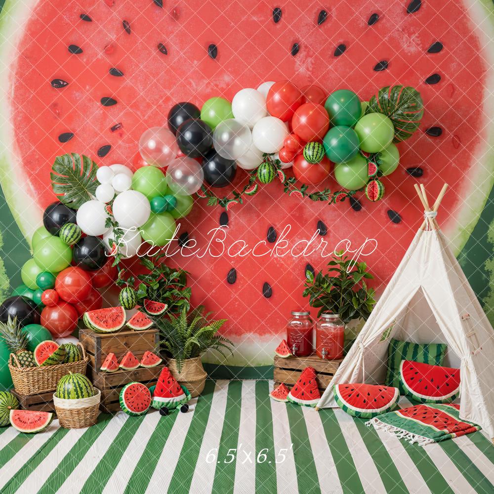 Kate Summer Watermelon Picnic Balloons Teepee Backdrop Designed by Emetselch