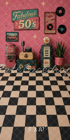 Kate Sweep 50s Retro Diner Gas Pump Microphone Checkered Floor Printed