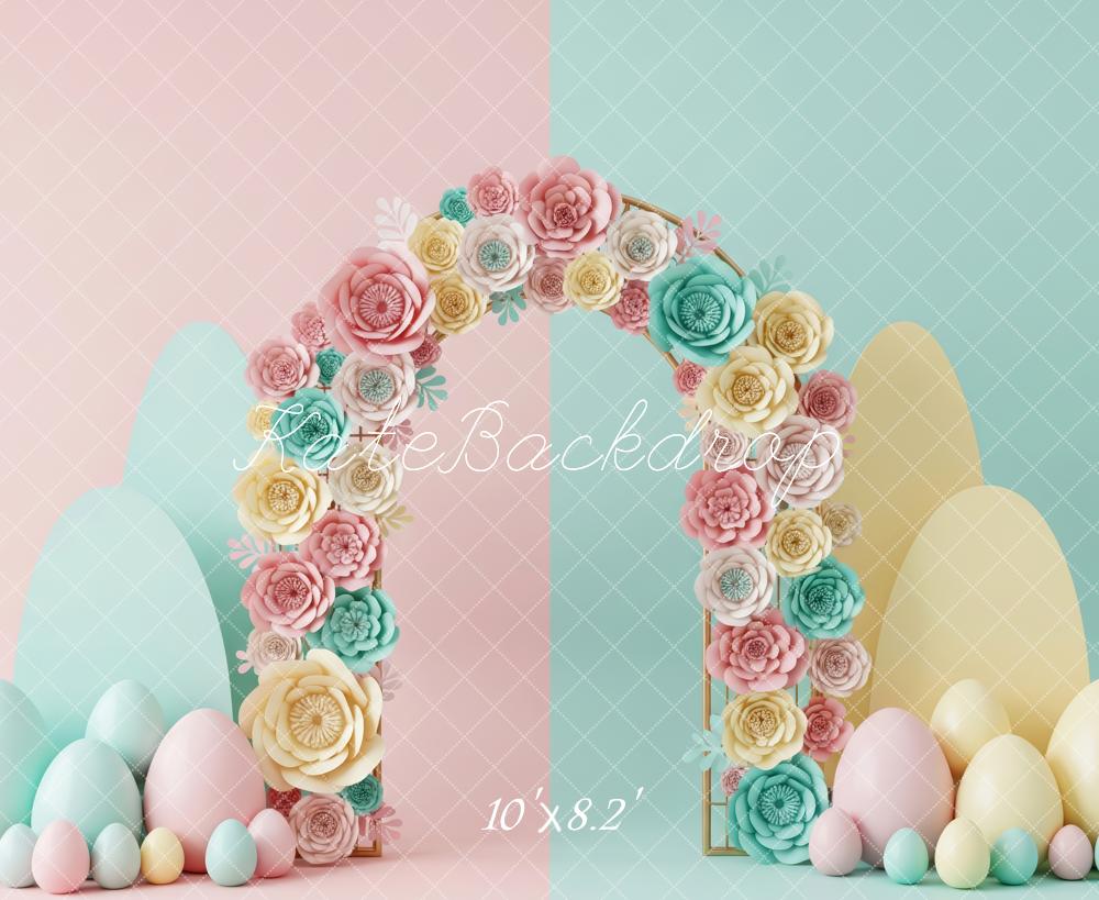 Kate Easter Flower Arch Pastel Eggs Printed Backdrop Designed by Patty Roberts