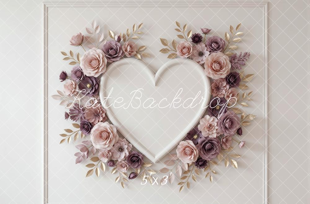 Kate Valentine's Day Heart Flower Arch Pink Purple Floral Printed Backdrop Designed by Mini MakeBelieve