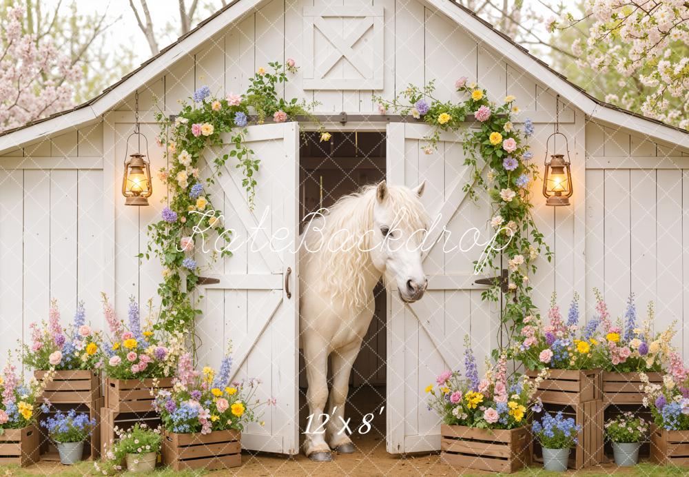 Kate Spring White Barn Horse Flower Arch Backdrop Designed by Emetselch