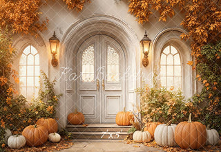 Kate Fall Pumpkins Front Door Arch Leaves Printed Backdrop Designed by Emetselch
