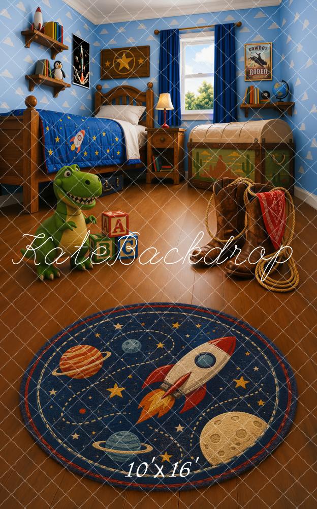 Kate Sweep Toys POV Shot Kids Bedroom Space Rocket Planet Rug Printed Backdrop Designed by Ashley Ward