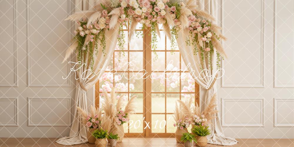 Kate Spring Flower Arch Window Curtains Pampas Grass Backdrop Designed by Emetselch